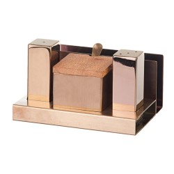 Biradlı GRV-114 Square Glossy Salt and Sugar Shaker Set with Lid, 3 pcs, Copper - Biradlı