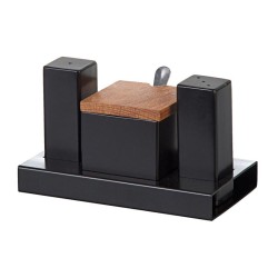 Biradlı GRV-114 Square Salt and Sugar Shaker Set with Cover, 3 pcs, Black - Biradlı