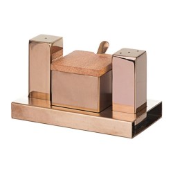 Biradlı GRV-114 Square Salt and Sugar Shaker Set with Lid, 3 pcs, Copper - Biradlı