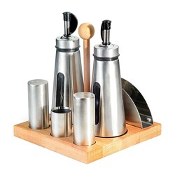Biradlı GRV-18 Wooden Bottom Salt and Oil Shaker Set - Biradlı