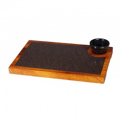 Biradlı GRV-1848 Basalt Steak Wood Serving Board with Sauce Holder, 32x22 cm - Biradlı