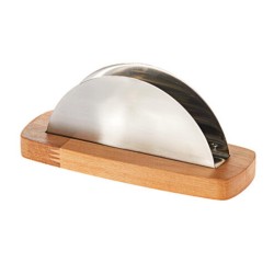 Biradlı GRV-1862 Steel Oval Napkin Holder with Wooden Stand - Biradlı