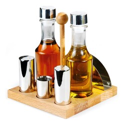 Biradlı GRV-19 Wooden Base Oil and Salt Shaker Set, 6 pcs - Biradlı