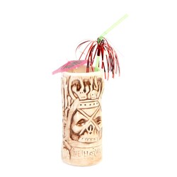 Biradlı GRV-20203 Ceramic Tiki Mug Cocktail Glass, 380 cc, 8x17 cm, Brown - Biradlı