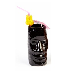 Biradlı GRV-20208 Ceramic Tiki Mug Cocktail Glass, 600 cc, 8x17 cm, Black - Biradlı