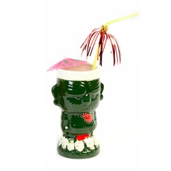 Biradlı GRV-20211 Ceramic Tiki Mug Cocktail Glass, 410 cc, 8.5x16.5 cm, Green - Biradlı