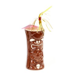 Biradlı GRV-20212 Ceramic Tiki Mug Cocktail Glass, 440 cc, 8x17, 5 cm, Brown - Biradlı