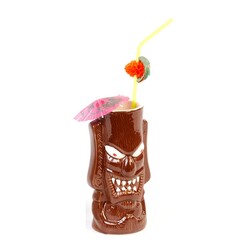 Biradlı GRV-20219 Ceramic Tiki Mug Cocktail Glass, 350 cc, 8x17, 5 cm, Brown - Biradlı