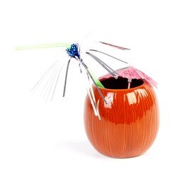 Biradlı GRV-20222 Ceramic Tiki Mug Cocktail Glass, 270 cc, 10x10 cm, Orange - Biradlı