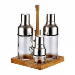 Biradlı GRV-2406 Oil Holder Set with Wooden Stand, 4 pcs, 300 cc - Biradlı