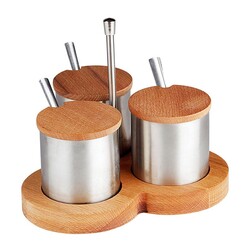Biradlı GRV-241 Spice Rack Set with Wooden Stand, 3 pcs - Biradlı