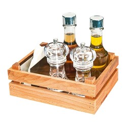 Biradlı GRV-2415 Wooden Crate Salt and Oil Shaker Set, 5 pcs - Biradlı