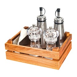 Biradlı GRV-2416 Wooden Case Glass - Steel Salt and Oil Shaker Set, 5 pcs - Biradlı