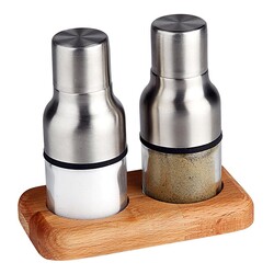 Biradlı GRV-245 Salt Shaker Set with Wooden Base, 2 pcs, 13.5x7.5 cm, Matt - Biradlı