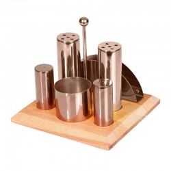 Biradlı GRV-258 Round Salt and Spice Shaker Set, 6 pcs, Copper - Biradlı