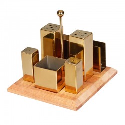 Biradlı GRV-259 Square Salt and Spice Shaker Set, 6 pcs, Gold - Biradlı
