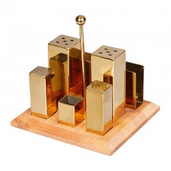 Biradlı GRV-260 Square Salt and Spice Shaker Set, 6 pcs, Gold - Biradlı
