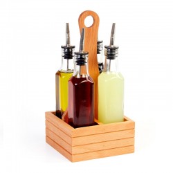 Biradlı GRV-280 Square Oil Holder Set with Wooden Stand, 4 pcs, 250 cc - Biradlı