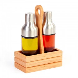 Biradlı GRV-287 Oval Oil Holder Set with Wooden Stand, 2 pcs, 300 cc - Biradlı