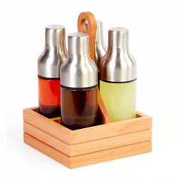 Biradlı GRV-288 Oval Oil Holder Set with Wooden Stand, 4 pcs, 300 cc - Biradlı