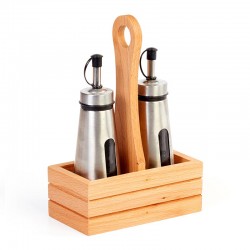 Biradlı GRV-289 Pyramid Oil Holder Set with Wooden Stand, 2 pcs, 150 cc - Biradlı