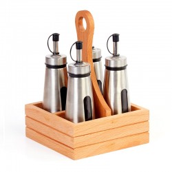 Biradlı GRV-290 Pyramid Oil Holder Set with Wooden Stand, 4 pcs, 150 cc - Biradlı