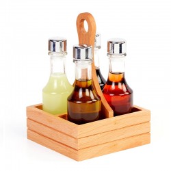 Biradlı GRV-292 Oval Oil Holder Set with Wooden Stand, 4 pcs, 130 cc - Biradlı