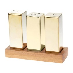 Biradlı GRV-294 Everest Square Large Salt Shaker Set, 3 pcs, Gold - Biradlı