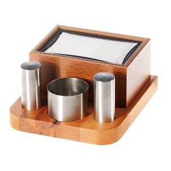 Biradlı GRV-299 Groovy Wooden Dispenser Salt Shaker Set with Napkin Holder - Biradlı
