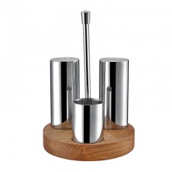Biradlı GRV-34 Round Salt Shaker Set with Wooden Stand, 3 pcs - Biradlı