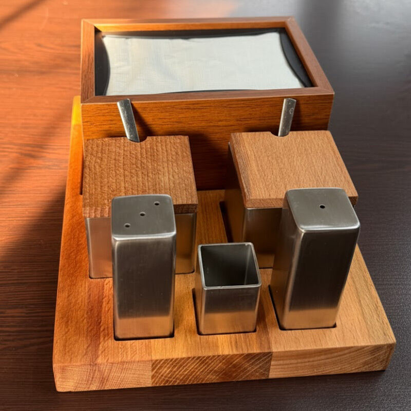 Biradlı GRV-343 Square 6-Piece Wooden Salt Shaker Spice Dispenser Set - Biradlı