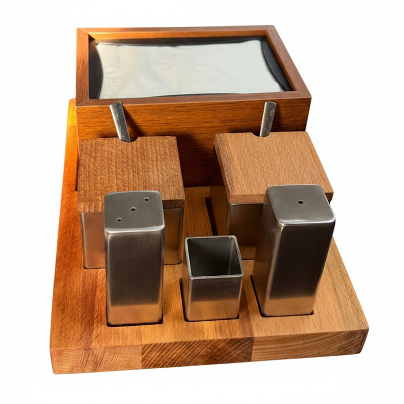 Biradlı GRV-343 Square 6-Piece Wooden Salt Shaker Spice Dispenser Set - Biradlı