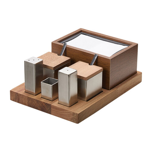 Biradlı GRV-343 Square 6-Piece Wooden Salt Shaker Spice Dispenser Set - 1