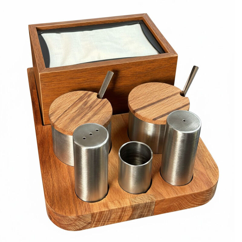 Biradlı GRV-344 Round 6 Wooden Salt Shaker Spice Dispenser Set - Biradlı