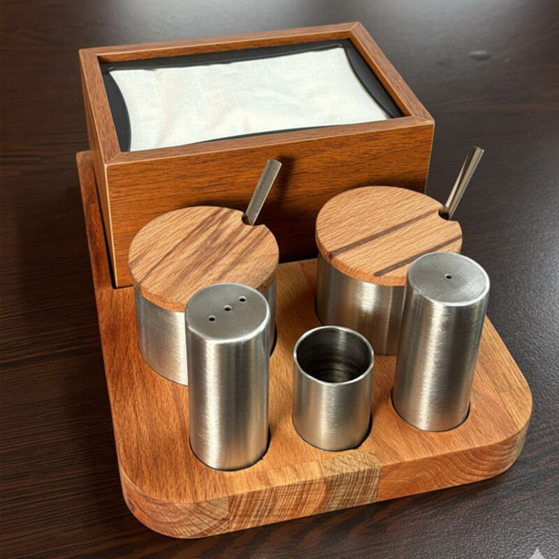 Biradlı GRV-344 Круглый 6 деревянный набор дозаторов для специй Salt Shaker - Biradlı