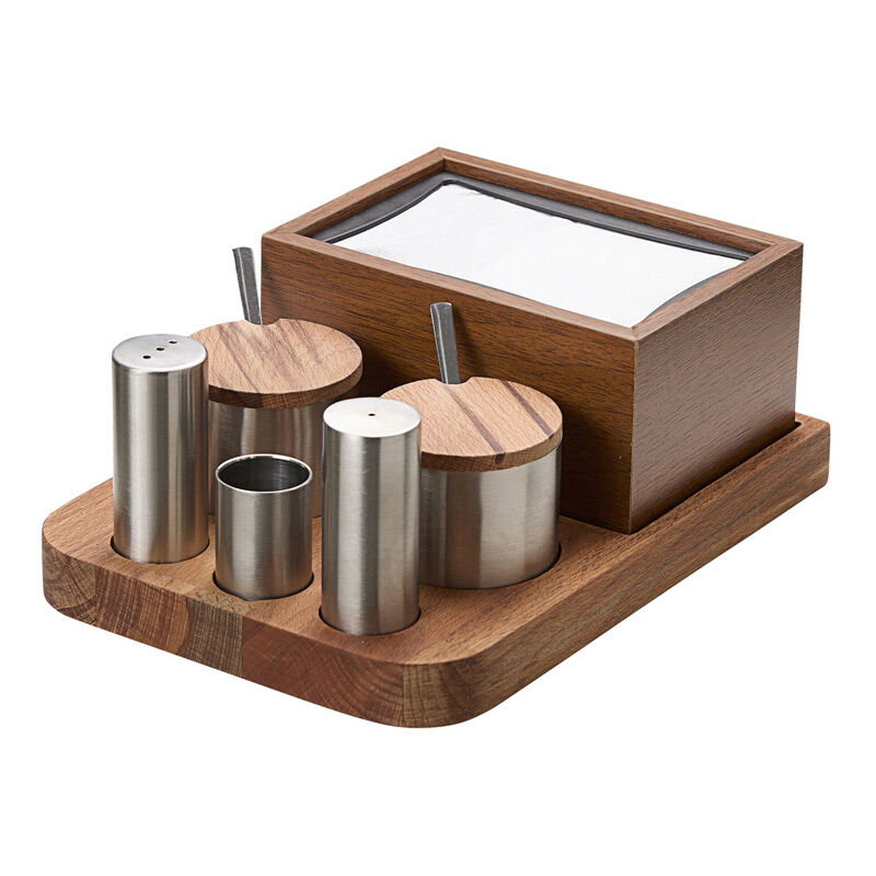 Biradlı GRV-344 Круглый 6 деревянный набор дозаторов для специй Salt Shaker - Biradlı