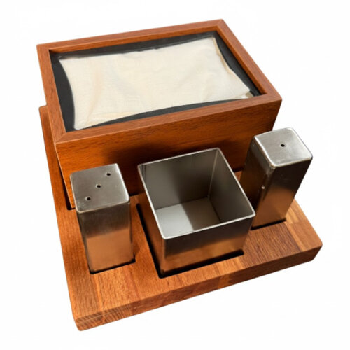 Biradlı GRV-345 Square 4 Wooden Salt Shaker Spice Dispenser Set - 1