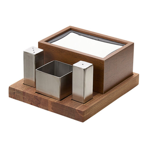 Biradlı GRV-345 Square 4 Wooden Salt Shaker Spice Dispenser Set - 1
