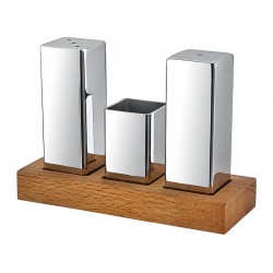 Biradlı GRV-35 Wooden Rectangular Stand Salt Shaker Set, 3 pcs - Biradlı