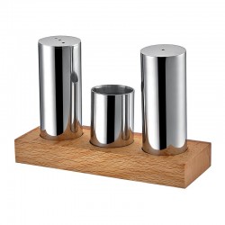 Biradlı GRV-37 Rectangular Salt Shaker Set with Wooden Stand, 3 pcs - Biradlı