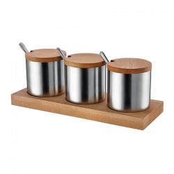 Biradlı GRV-42 Spice Rack Set with Wooden Stand, 3 pcs - Biradlı