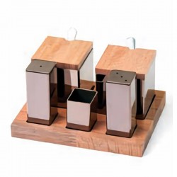 Biradlı GRV-48 Square Salt and Spice Shaker Set with Wooden Stand, 5 pcs, Copper - Biradlı