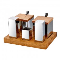 Biradlı GRV-48 Square Salt and Spice Shaker Set with Wooden Stand, 5 pcs - Biradlı