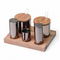 Biradlı GRV-49 Salt and Spice Shaker Set with Wooden Stand, 5 pcs, Copper - Biradlı