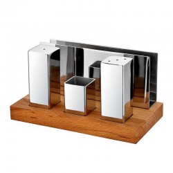 Biradlı GRV-51 Square Salt Shaker Napkin Holder Set with Wooden Stand, 4 pcs - Biradlı