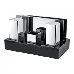 Biradlı GRV-53 Square Salt Shaker Napkin Holder Set with Plexi Stand, 4 pcs - Biradlı