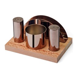 Biradlı GRV-65 Salt Shaker Set with Wooden Stand, 4 pcs, Copper - Biradlı