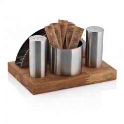 Biradlı GRV-65 Wooden Stand Salt Shaker Set, 4 pcs - Biradlı