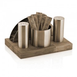 Biradlı GRV-65 Wooden Stand Salt Shaker Set, 4 pcs, Gold - Biradlı