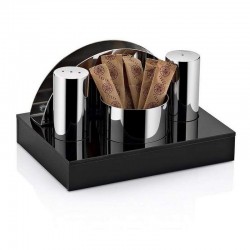 Biradlı GRV-66 Round Salt Shaker Set with Plexi Stand, 4 pcs - Biradlı